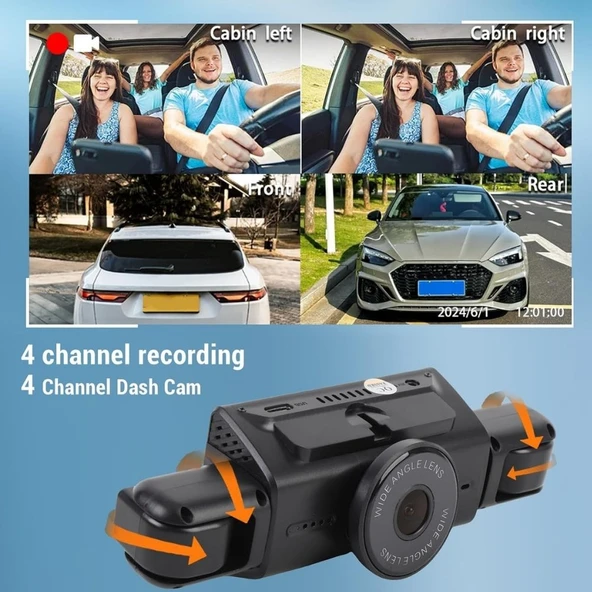 SChitec 4 Kameralı Kayıtlı Araç Kamerası 360° Görüş 1080P Ön ve Arka İç Çekim HD Otomobil Kamera Sistemi AN-6314 - Resim 7