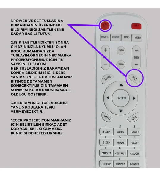 Huayu RM-P1562 Universal Projeksiyon Kumandası - Resim 7