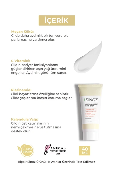 Sinoz Leke Kremi Vitamin C 3% Niacinamide 2% 40 ml - Resim 3