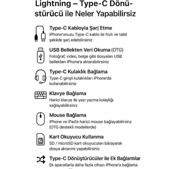 SChitec Lightning to  Type-C Dönüştürücü Adaptör | iPhone Uyumlu Hızlı Şarj & Veri Aktarım Adaptörü - Resim 5