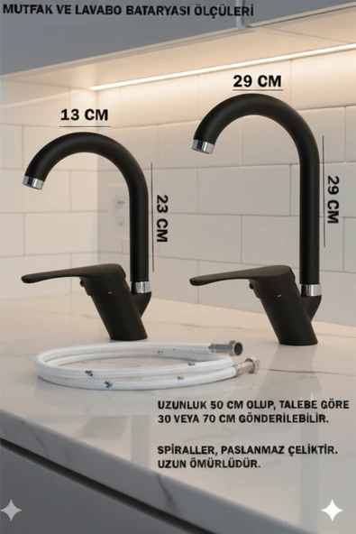 Mutfak Lavabo Banyo Bataryası ve Robot Duş Takımı Köşelik Kağıtlık Havluluk Aksesuarları Siyah Renk - Resim 2