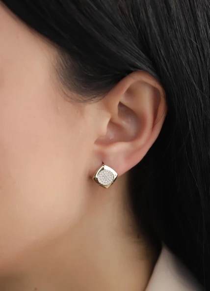 Nar-in Altın Mücevherat Taşlı Kare Modern Altın Küpe 16 ürün görseli 1