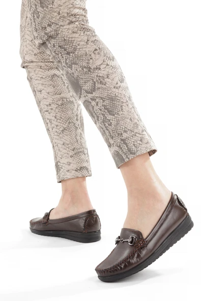 Artı-Artı014-BB-501-T Hakiki Deri Ortopedik Kadın Kahverengi Babet Ayakkabı - Resim 4