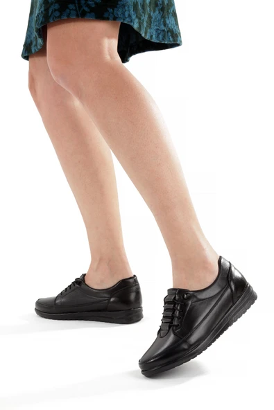 Artı-Artı014-BB-0050  Hakiki Deri Günlük Ortopedik Kadın Siyah Babet Ayakkabı - Resim 4