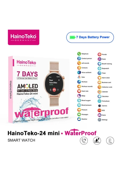 HainoTeko-24 Siyah Akıllı Saat | AMOLED Ekran, Bluetooth Arama | 3 Farklı Kordon - Resim 4