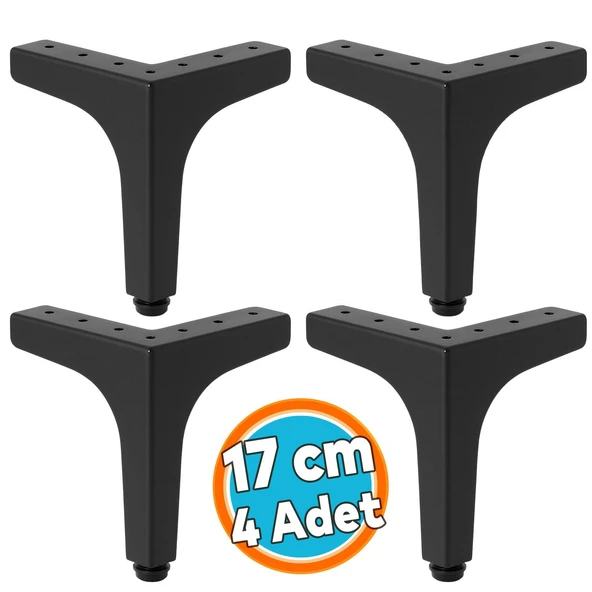 Mobilya Ayağı Dayanıklı Modern Tasarım Koltuk Sehpa Masa TV Ünitesi Uyumlu 17 cm Siyah Metal 4 Adet ürün görseli 1