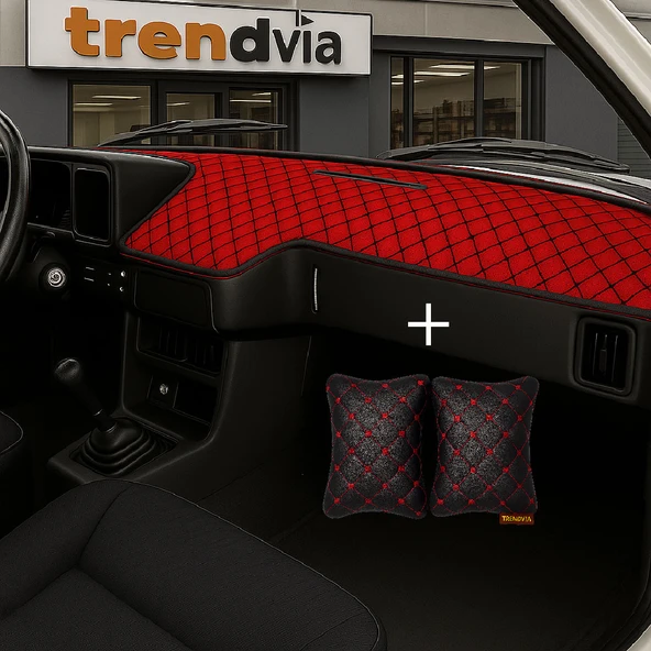 Kırmızı Renk Tofaş Şahin Doğan Kartal Uyumlu Alçak Ön Göğüs Torpido Kaplama ve Siyah Kırmızı Renk Kapitone Araç Oto Yastık Aksesuar ürün görseli 1