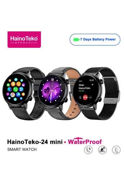 HainoTeko-24 Siyah Akıllı Saat | AMOLED Ekran, Bluetooth Arama | 3 Farklı Kordon - Resim 5