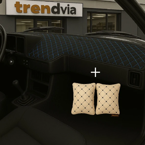 Siyah Mavi Renk Tofaş Şahin Doğan Kartal Uyumlu Alçak Ön Göğüs Torpido Kaplama ve Bej Renk Kapitone Araç Oto Yastık Aksesuar ürün görseli 1