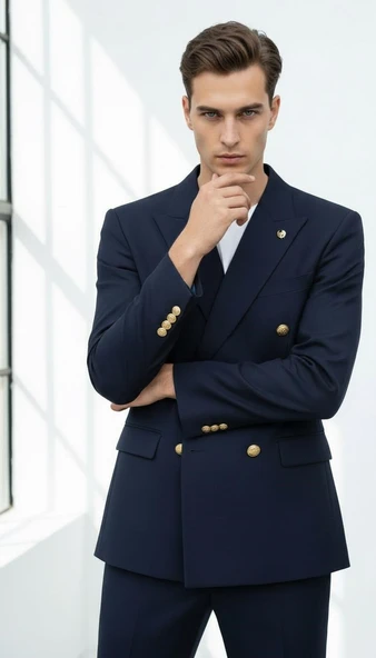 Gold Düğmeli Kruvaze Erkek Blazer Ceket – Premium Kumaş, Slim Fit Şıklık - Resim 2