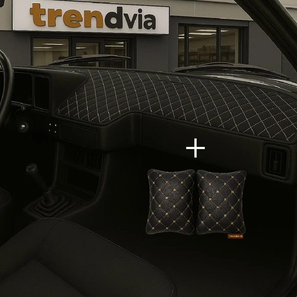 Siyah Bej Renk Tofaş Şahin Doğan Kartal Uyumlu Alçak Ön Göğüs Torpido Kaplama ve Siyah Bej Renk Kapitone Araç Oto Yastık Aksesuar ürün görseli 1