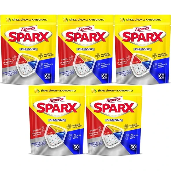 Asperox Sparx Diamond Bulaşık Makinesi Deterjanı Kapsül Tablet Hepsi 1 Arada 300 Adet (5PK*60) ürün görseli 1