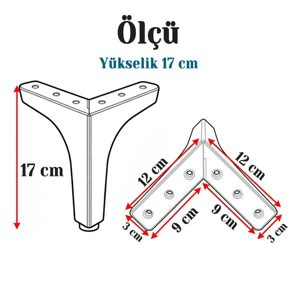Mobilya Ayağı Dayanıklı Modern Tasarım Koltuk Sehpa Masa TV Ünitesi Uyumlu 17 cm Siyah Metal 4 Adet - Resim 3