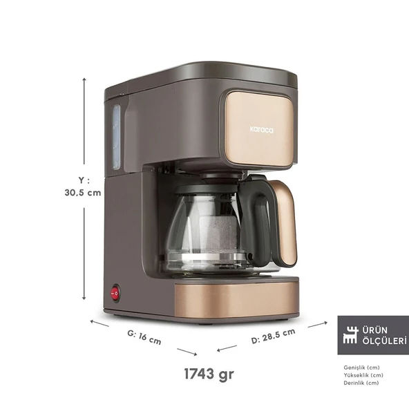 Karaca Just Coffee Aroma 2in1 Çay ve Filtre Kahve Makinesi - Walnut Brown - Resim 2