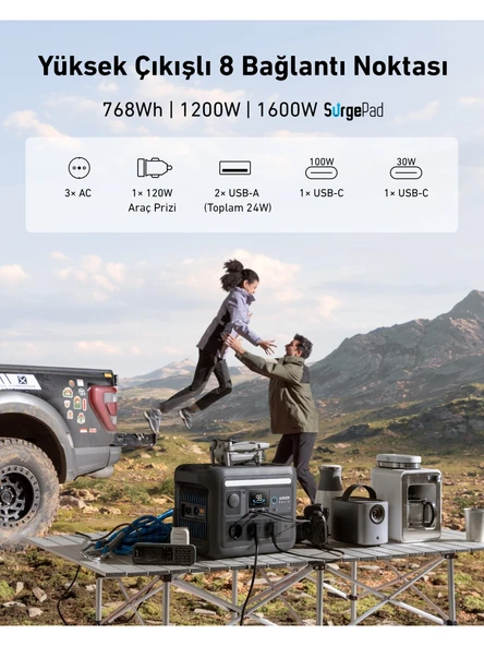 Anker SOLIX C800X 768 Wh - 1200 W - 1600 W Surgepad Taşınabilir Güç Kaynağı - A1755 - Resim 2