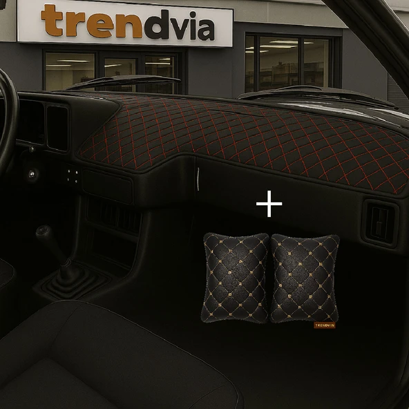 Siyah Kırmızı Renk Tofaş Şahin Doğan Kartal Uyumlu Alçak Ön Göğüs Torpido Kaplama ve Siyah Bej Renk Kapitone Araç Oto Yastık Aksesuar ürün görseli 1