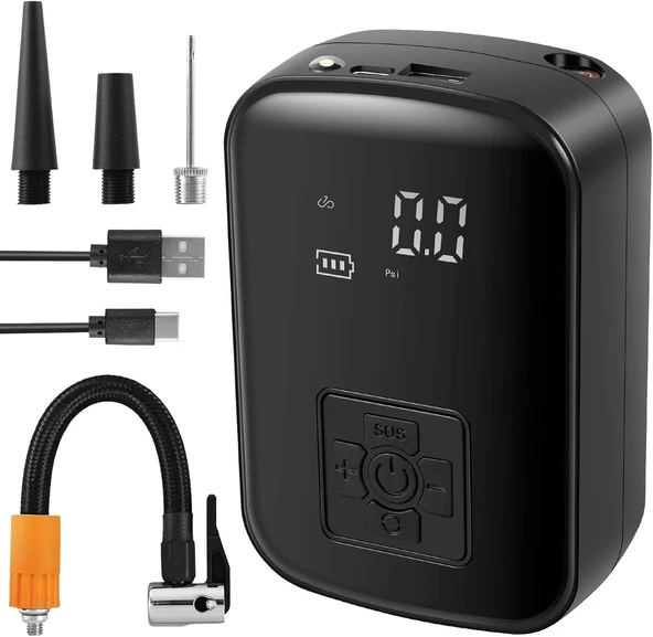 SChitec Elektrikli Dijital Hava Kompresörü Led Göstergeli | 150PSI Taşınabilir Şarjlı Pompa WY006 - Resim 6