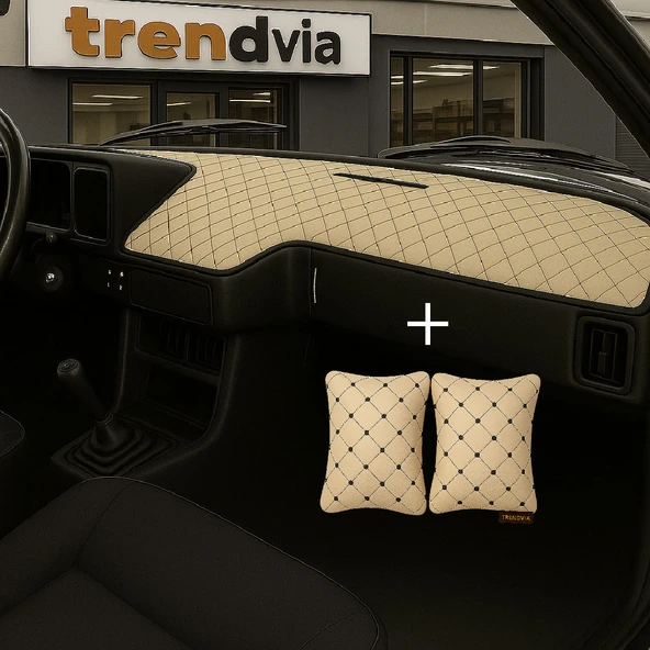 Bej Renk Tofaş Şahin Doğan Kartal Uyumlu Alçak Ön Göğüs Torpido Kaplama ve Bej Renk Kapitone Araç Oto Yastık Aksesuar ürün görseli 1