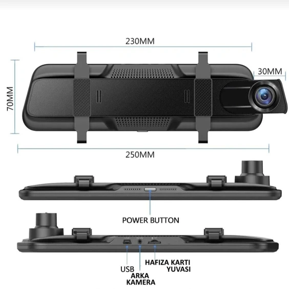 SChitec 10.7” Full HD 1080P Aynalı Araç İçi Dual Kamera Kayıt Cihazı H01 - Resim 6