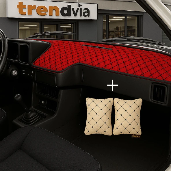 Kırmızı Renk Tofaş Şahin Doğan Kartal Uyumlu Alçak Ön Göğüs Torpido Kaplama ve Bej Renk Kapitone Araç Oto Yastık Aksesuar ürün görseli 1