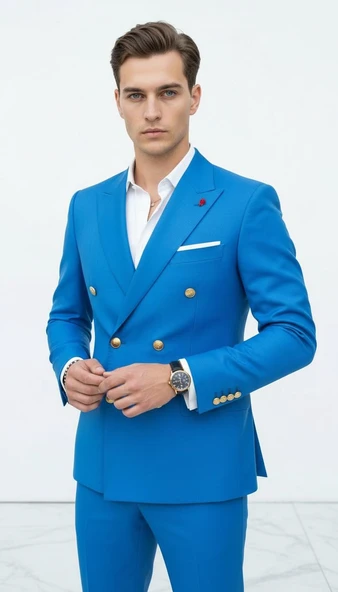 Gold Düğmeli Kruvaze Erkek Blazer Ceket – Premium Kumaş, Slim Fit Şıklık - Resim 6