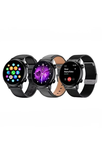 HainoTeko-24 Siyah Akıllı Saat | AMOLED Ekran, Bluetooth Arama | 3 Farklı Kordon ürün görseli 1