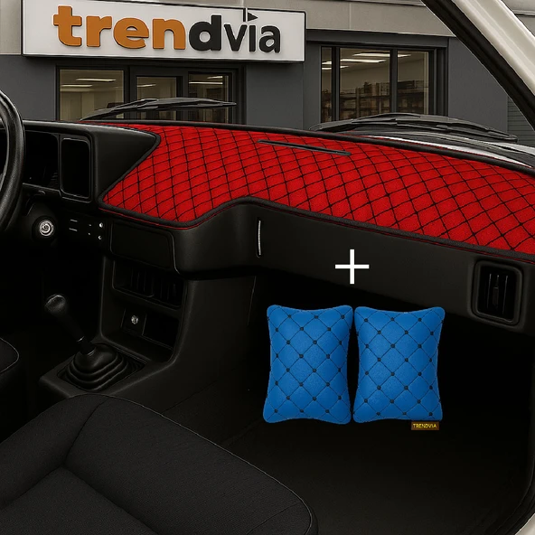 Kırmızı Renk Tofaş Şahin Doğan Kartal Uyumlu Alçak Ön Göğüs Torpido Kaplama ve Mavi Renk Kapitone Araç Oto Yastık Aksesuar ürün görseli 1