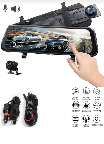 SChitec 10.7” Full HD 1080P Aynalı Araç İçi Dual Kamera Kayıt Cihazı H01 - Resim 5