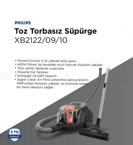 Philips 2000 Serisi XB2122/10 850 W Toz Torbasız Süpürge ürün görseli 1
