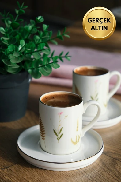 Tabak Evi Porselen Natura Karma Altın Yaldızlı Kahve Fincan Takımı 90cc 2 Kişilik 4 Parça ürün görseli 1