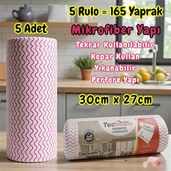 Technow Softtex 33 Yaprak Kopar Kullan Rulo Hassas Temizlik Bezi 27x30cm 5 Adet ürün görseli 1