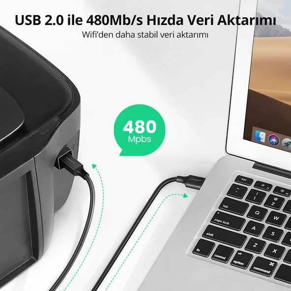UGREEN USB den USB-B ye Yazıcı Tarayıcı Kablosu, 3 Metre, 10351 - Resim 4