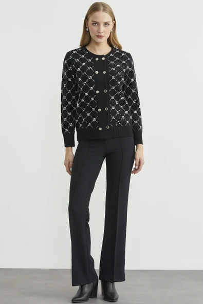 Logolu Düğme Detaylı Triko Hırka - Siyah ürün görseli 1