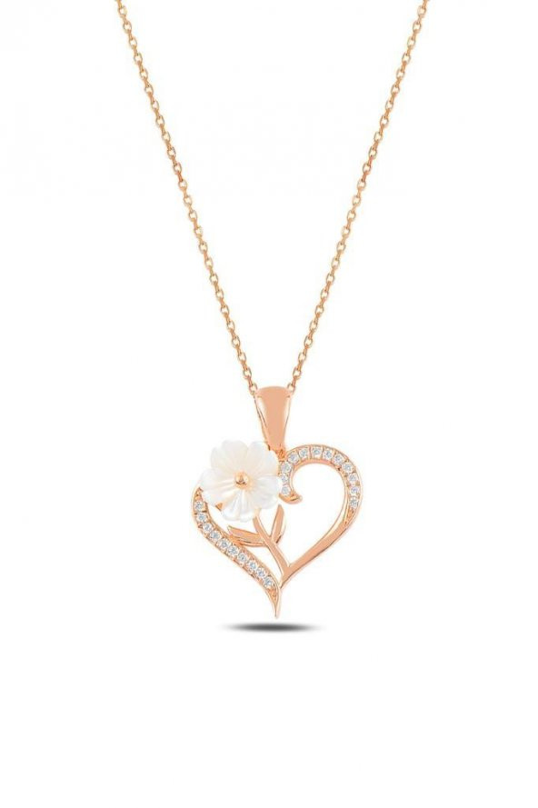 Manolya Çiçeği Kalp Tasarımlı 925 Ayar Gümüş Kolye ROSE - Resim 2