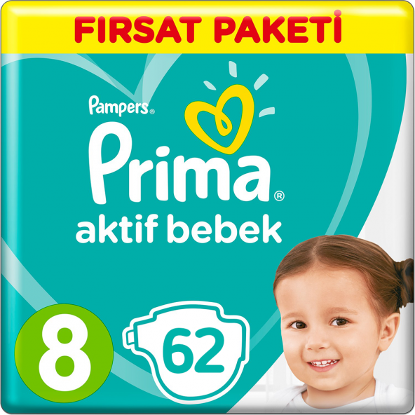 Prima Bebek Bezi Aktif Bebek 8 Beden 17+ Kg 2*31 62 Adet