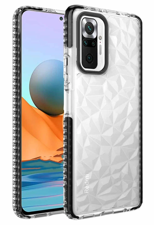 Xiaomi Redmi Note 10 Pro Kılıf Buzlu Şeffaf Tırtıklı Kaymaz Silikon Kenar Prizma Tasarım
