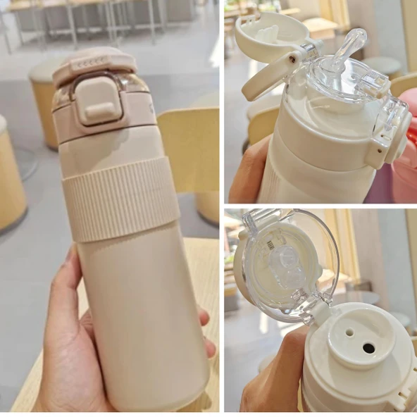 Paslanmaz Çelik Termos 700 ml-Tektuşla Açılır Çift Kullanımlı Kapak - Resim 9