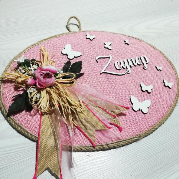 Lora Davet Kız Bebek odası kapı süsü, Hastane kapı süsü, Duvar süsü, İsim tabelası, Bebek çelengi (1 Adet) Pembe - 36005 - 3