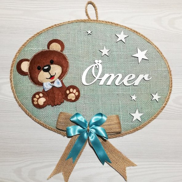 Lora Davet Erkek Bebek odası kapı süsü, Hastane kapı süsü, Duvar süsü, İsim tabelası, Bebek çelengi (1 Adet) Mavi - 36014 - 2