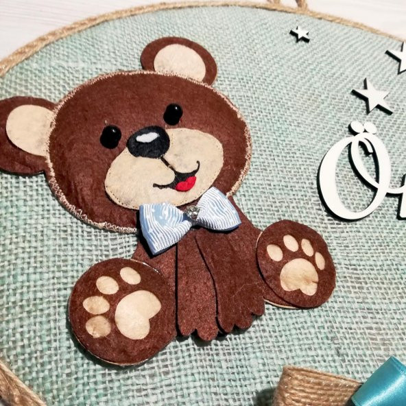 Lora Davet Erkek Bebek odası kapı süsü, Hastane kapı süsü, Duvar süsü, İsim tabelası, Bebek çelengi (1 Adet) Mavi - 36014 - 3