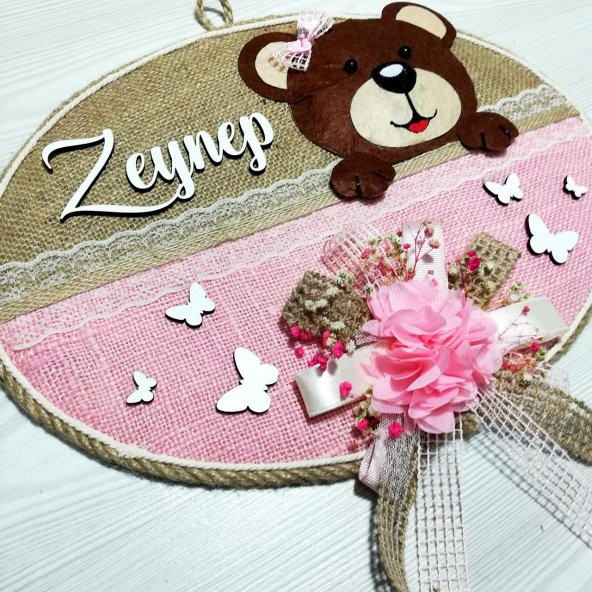 Lora Davet Kız Bebek odası kapı süsü, Hastane kapı süsü, Duvar süsü (1 Adet) Pembe - 36019 - 4
