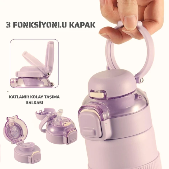 Paslanmaz Çelik Termos 700 ml-Tektuşla Açılır Çift Kullanımlı Kapak - Resim 3