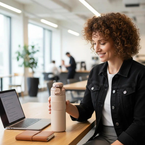 Paslanmaz Çelik Termos 700 ml-Tektuşla Açılır Çift Kullanımlı Kapak - Resim 2