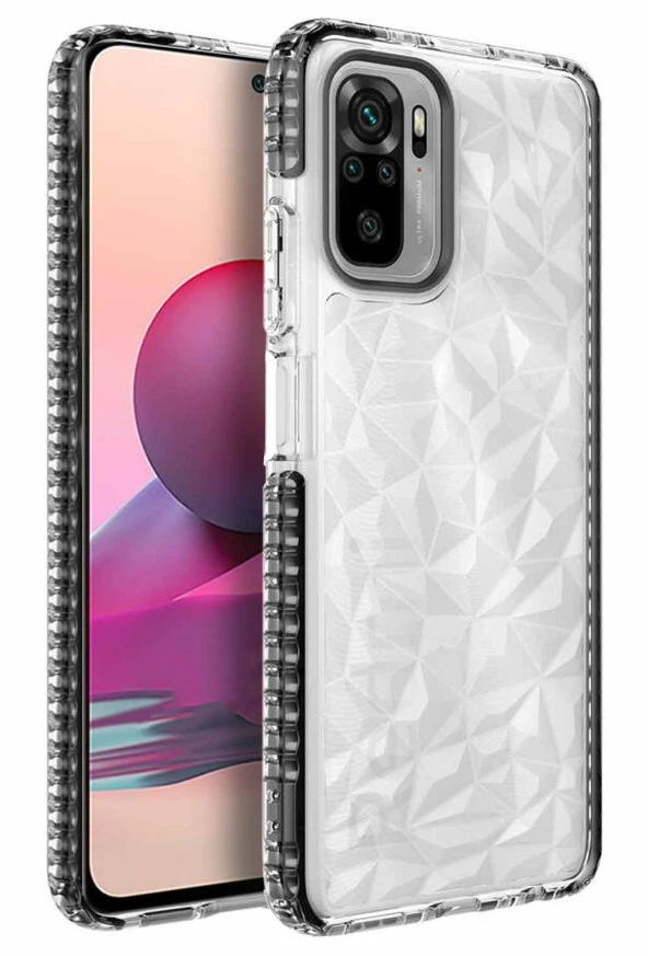 Xiaomi Redmi Note 10 Kılıf Buzlu Şeffaf Tırtıklı Kaymaz Silikon Kenar Prizma Tasarım