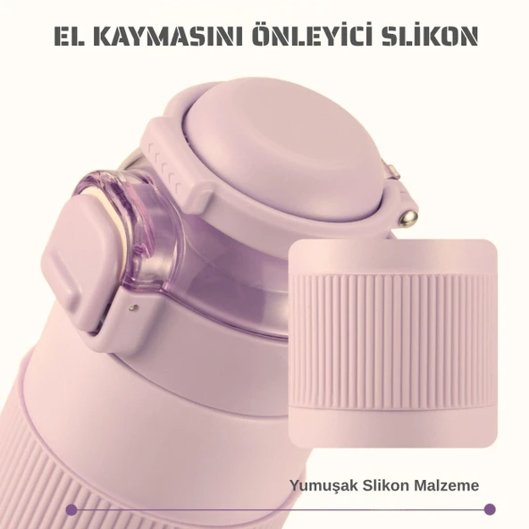 Paslanmaz Çelik Termos 700 ml-Tektuşla Açılır Çift Kullanımlı Kapak - Resim 5