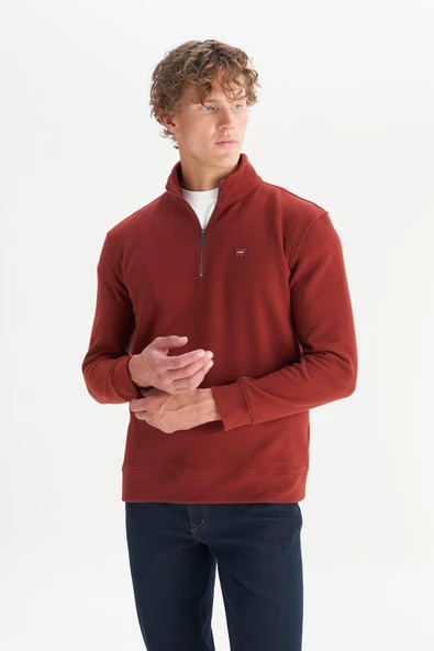 Erkek Half  Zip Sweatshirt Wine Wine L - Resim 5