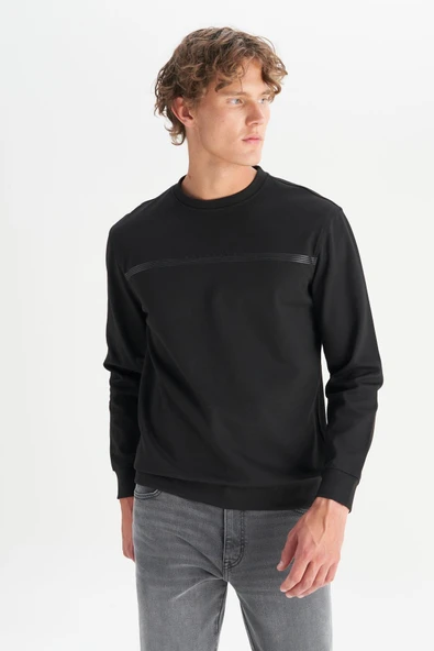 Erkek Interlock Sweatshirt Black Black M - Resim 4