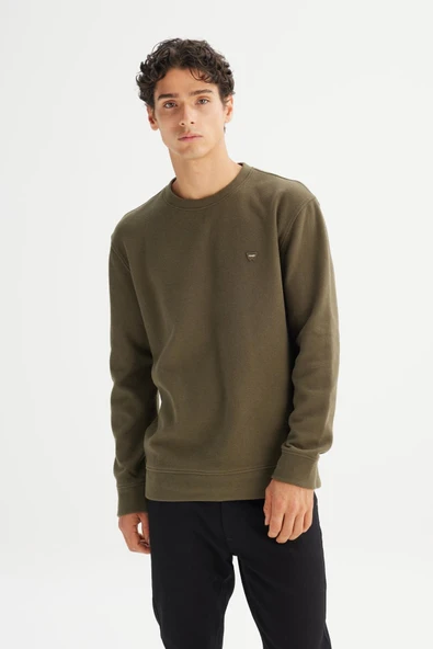 Erkek Selanik Sweatshirt Khaki Khaki L - Resim 4