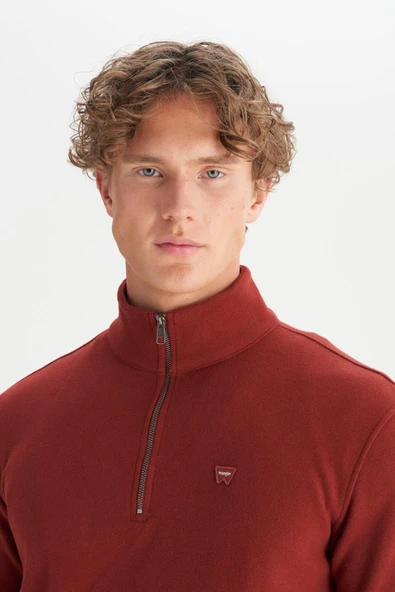 Erkek Half  Zip Sweatshirt Wine Wine L - Resim 4