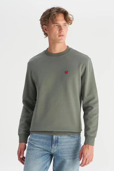 Erkek Patch Logo Sweatshirt Khaki Khaki S - Resim 5
